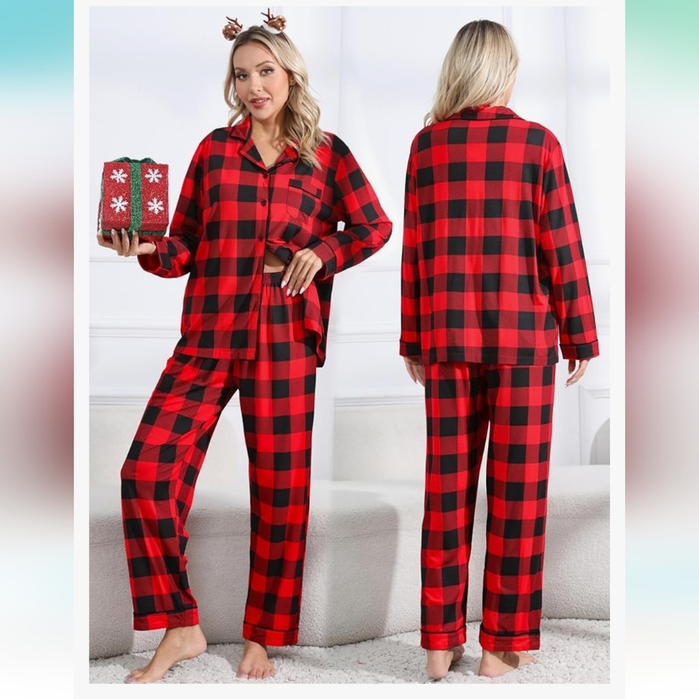 DIKFA Matching Couple Christmas Pajamas Set Long Sleeve Festival Party Sleepwear